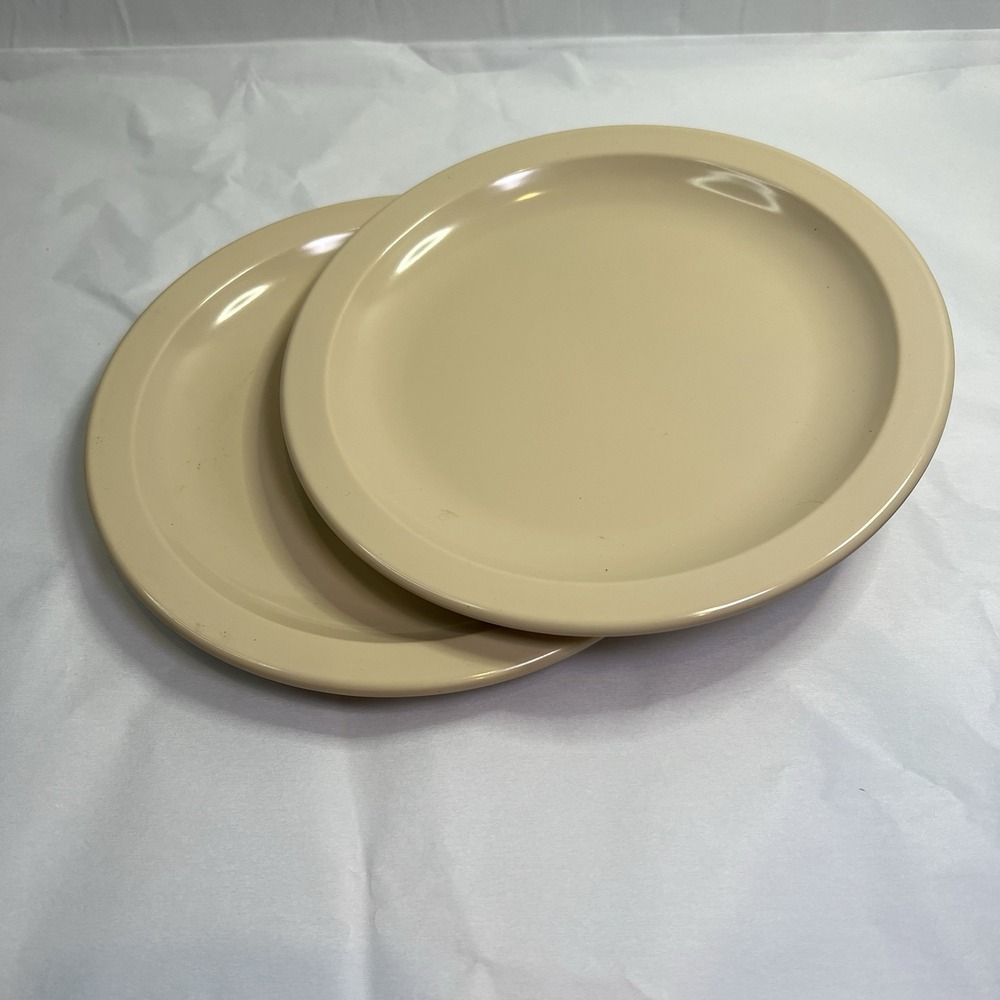 2 Vintage TEXAS WARE Tan 8" Plates Melamine Plastic Made In USA